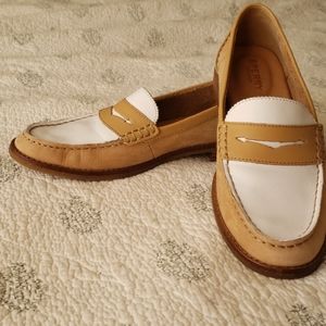 Sperry loafers tan & white leather/suede. Size 7.5